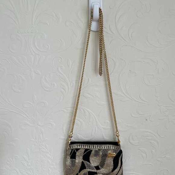 Vintage EVENING BAG by CHRISTINA black/gold cross body or shoulder bag - Picture 2 of 2